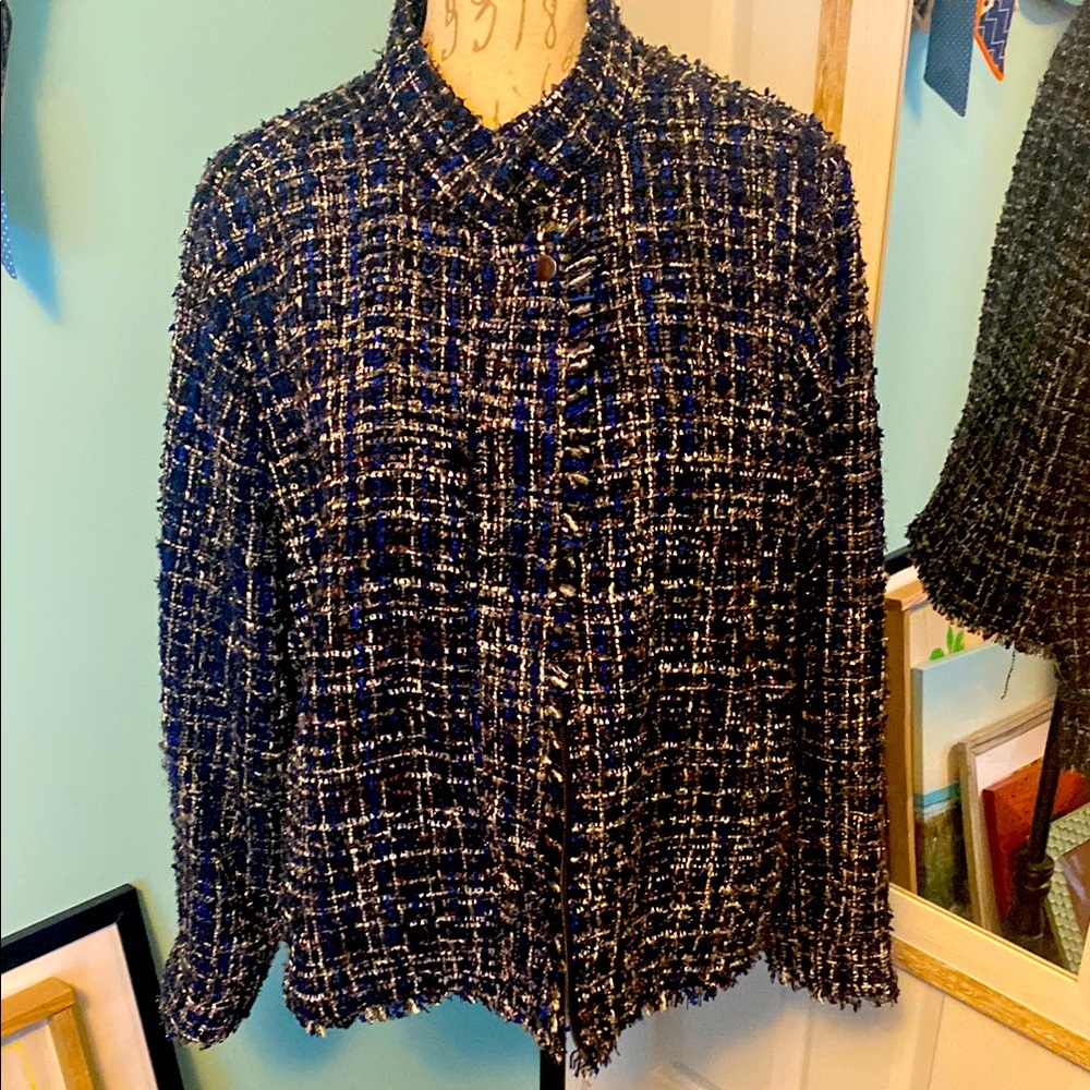 Apt. 9 Blue and Black XXL Boucle Women’s Zip Jacket Lined!